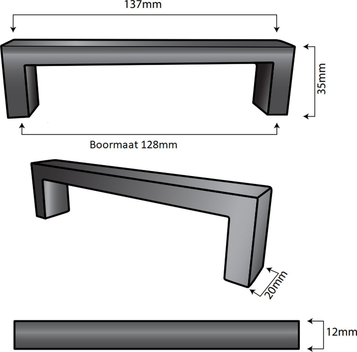 Handle 128 mm Robust stainless steel