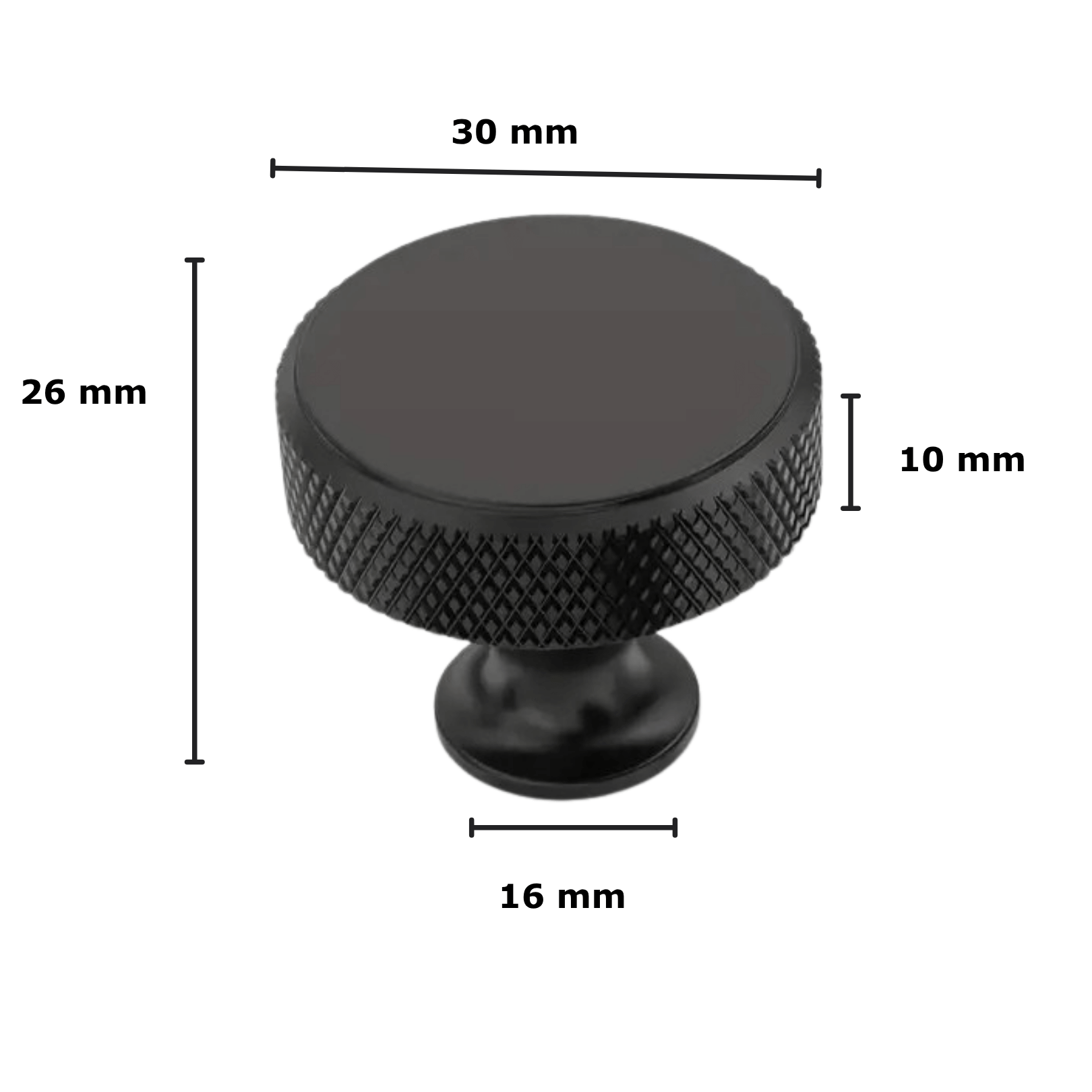 10X Deurknop 30mm Aluminium Zwart – Lowell - BY MJM - GMJ103-10