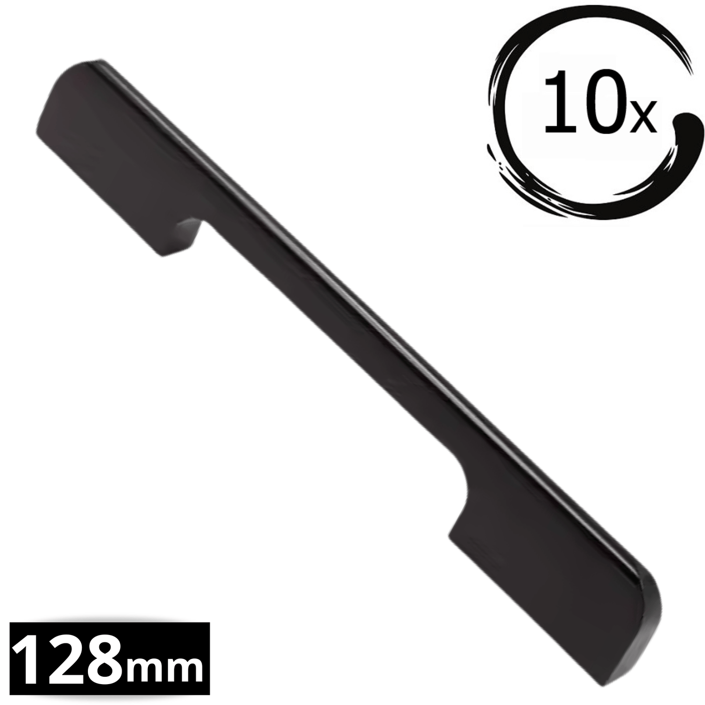 Zwarte aluminium handgreep Seattle met rechte strakke vorm en dubbele montagegaten, set 10 stuks met 128mm boormaat aanduiding