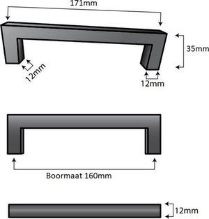 Handgreep Dallas 160 mm RVS Zwart