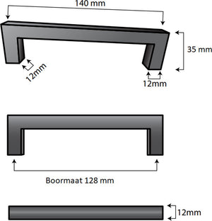 Handgreep Dallas 128 mm Rvs Zwart