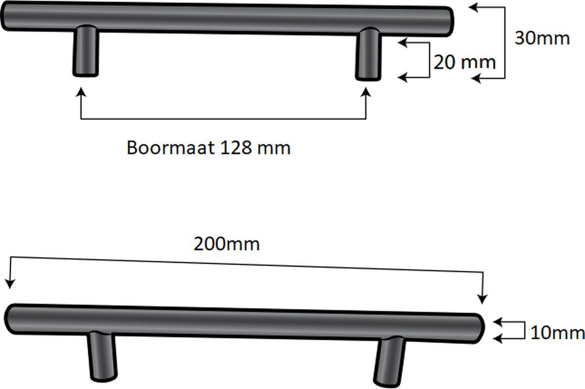 Handgreep / Meubelgreep Denver 128 mm RVS Set 10