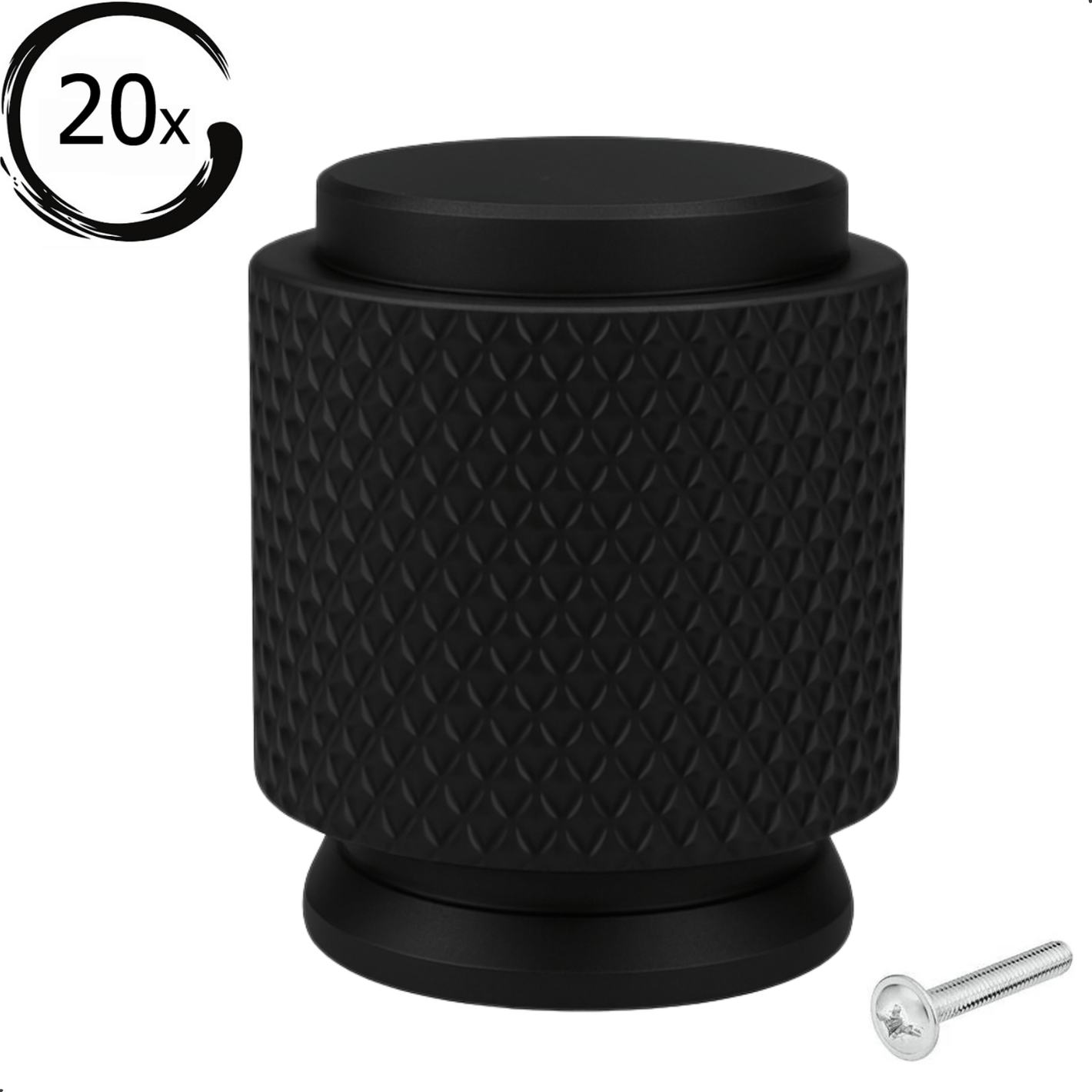 20X Deurknop 20mm Zwart – Dodge - BY MJM - GMJ95-20