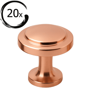 Ronde meubelknop Memphis 32mm rose goud met ronde bovenkant en compacte voet, set van 20 stuks