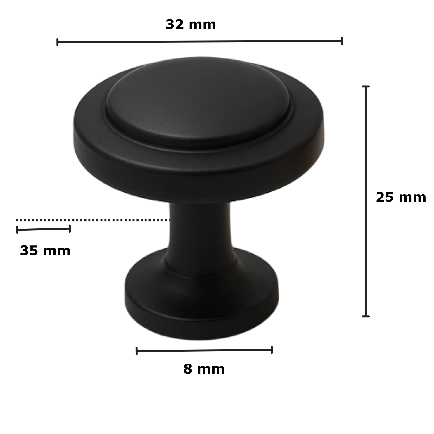 20X Deurknop 32mm Zwart – Memphis - BY MJM - GMJ24-20