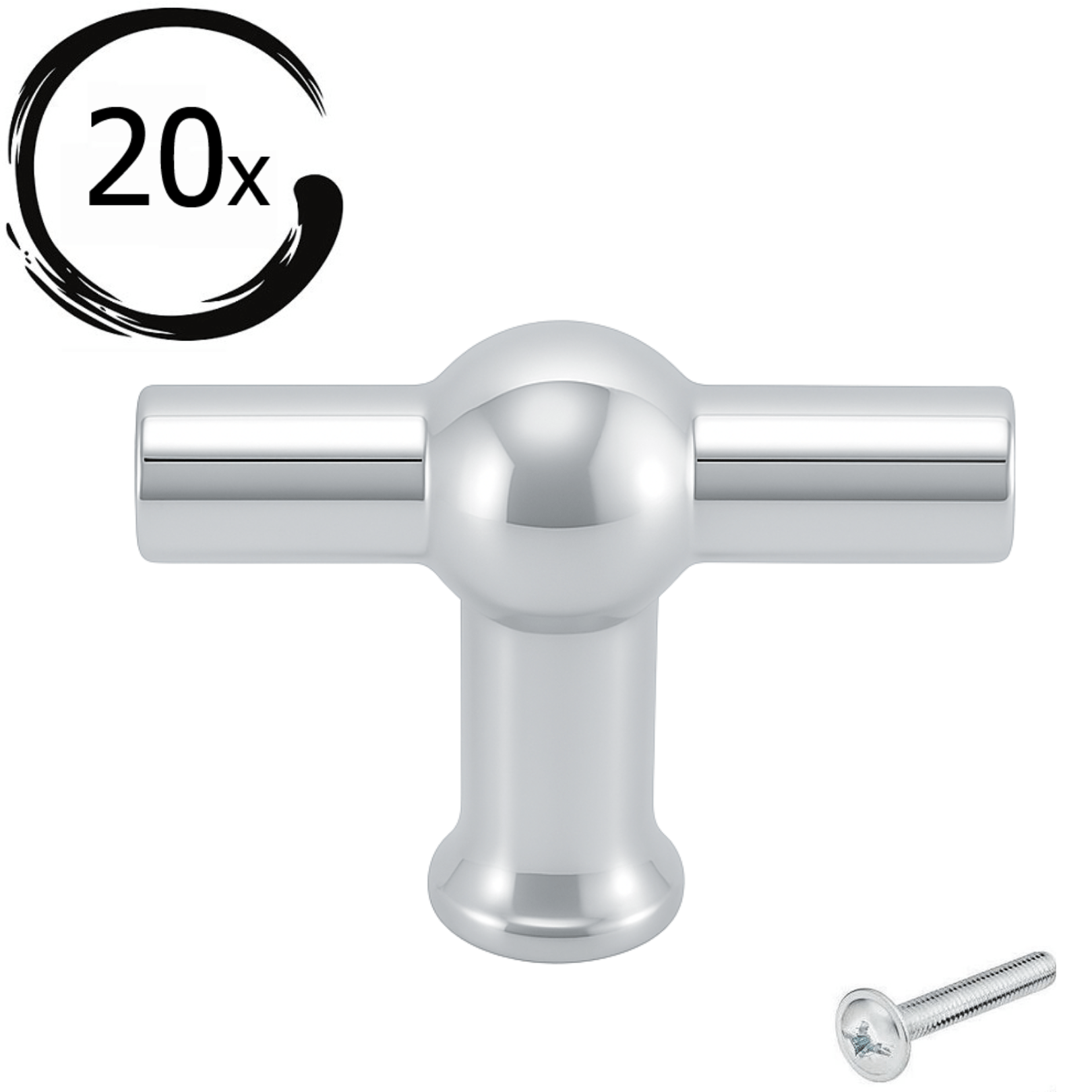 20X Deurknop 48mm Chroom – Kansas T - greep - BY MJM - GMJ54-20