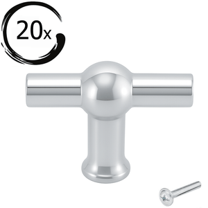 20X Deurknop 48mm Chroom – Kansas T - greep - BY MJM - GMJ54-20