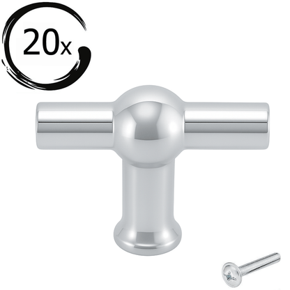 20X Deurknop 48mm Chroom – Kansas T - greep - BY MJM - GMJ54-20