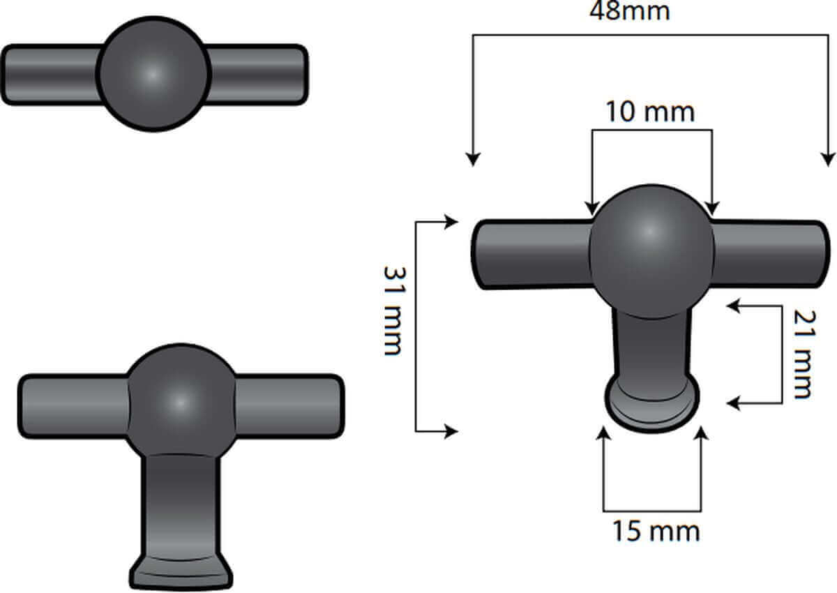 20X Deurknop 48mm RVS – Kansas T - greep - BY MJM - GMJ53-20
