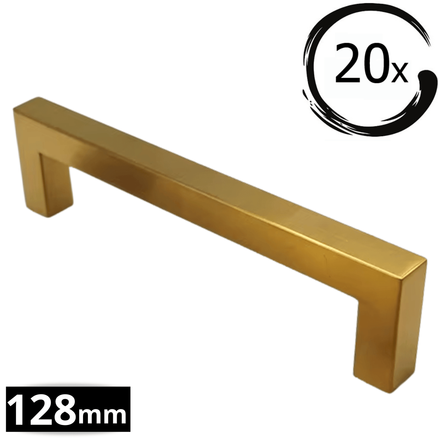 Handgreep 128mm RVS goud Dallas – rechte moderne greep met geborstelde goudkleurige afwerking, set 20 stuks