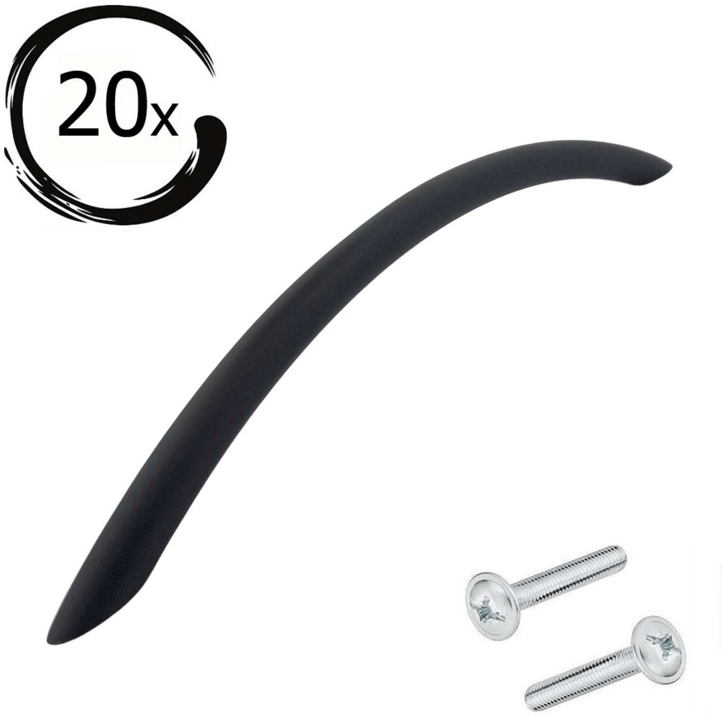 Set van 20 zwarte aluminium handgrepen Chicago 160mm met bevestigingsschroeven getoond op witte achtergrond