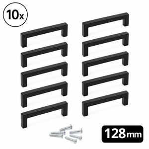 10x Griff 128 mm Edelstahl Schwarz – Dallas