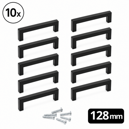 10x Griff 128 mm Edelstahl Schwarz – Dallas