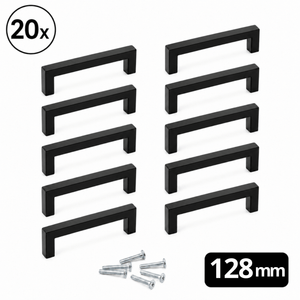 20 stuks handgreep Dallas 128mm mat zwart RVS met rechte strakke belijning en bevestigingsschroeven voor keuken kast en lade