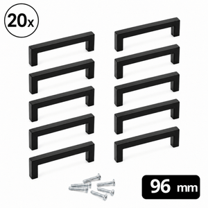 Set van 20 zwarte RVS handgrepen Dallas 96mm met bevestigingsschroeven