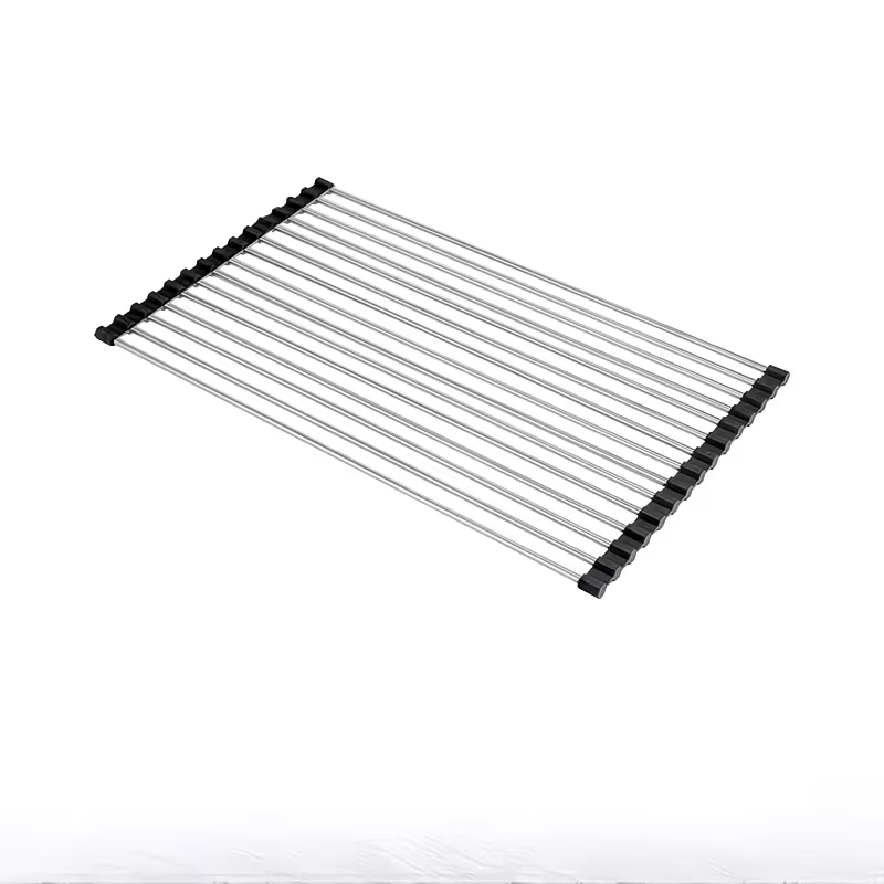 Roll-up dish drainer 47x28 cm black – Stainless steel drying rack for over the sink