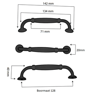 5 Handgreep / Meubelgreep Norfolk 128 mm Zwart