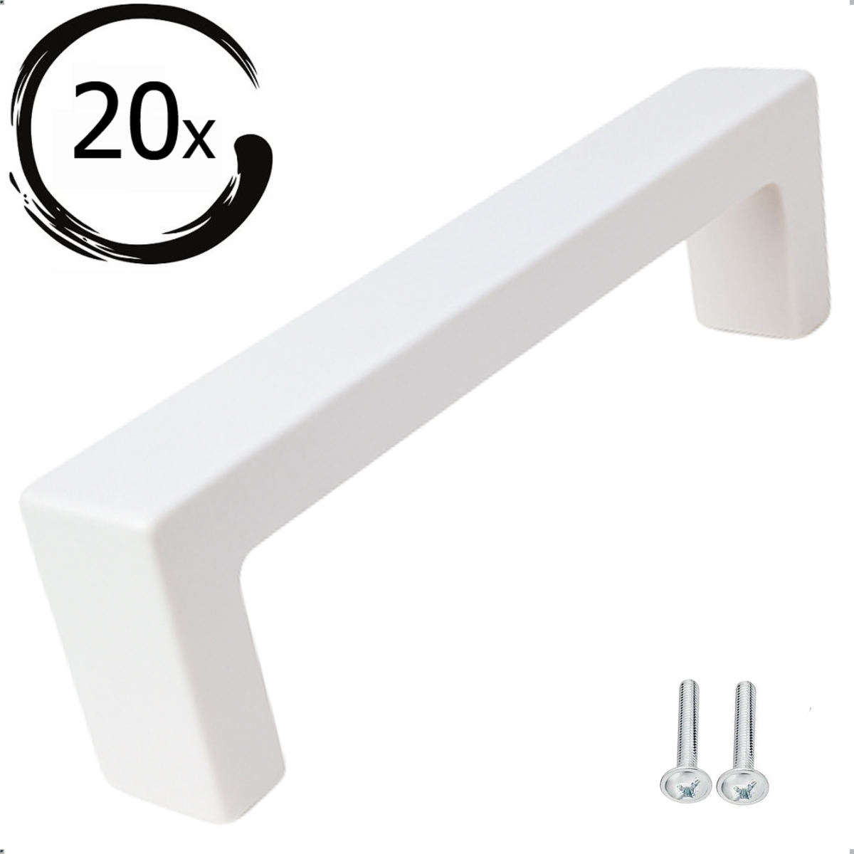 20X Handgreep 128mm RVS Wit Atlanta met afgeronde vorm, inclusief 40 bevestigingsschroeven