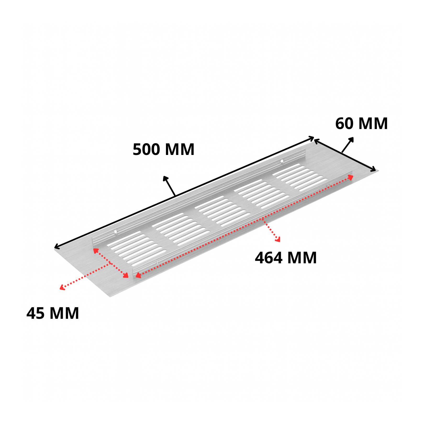 Ventilatierooster Zilver 500x60 Aluminium - BY MJM - MM01