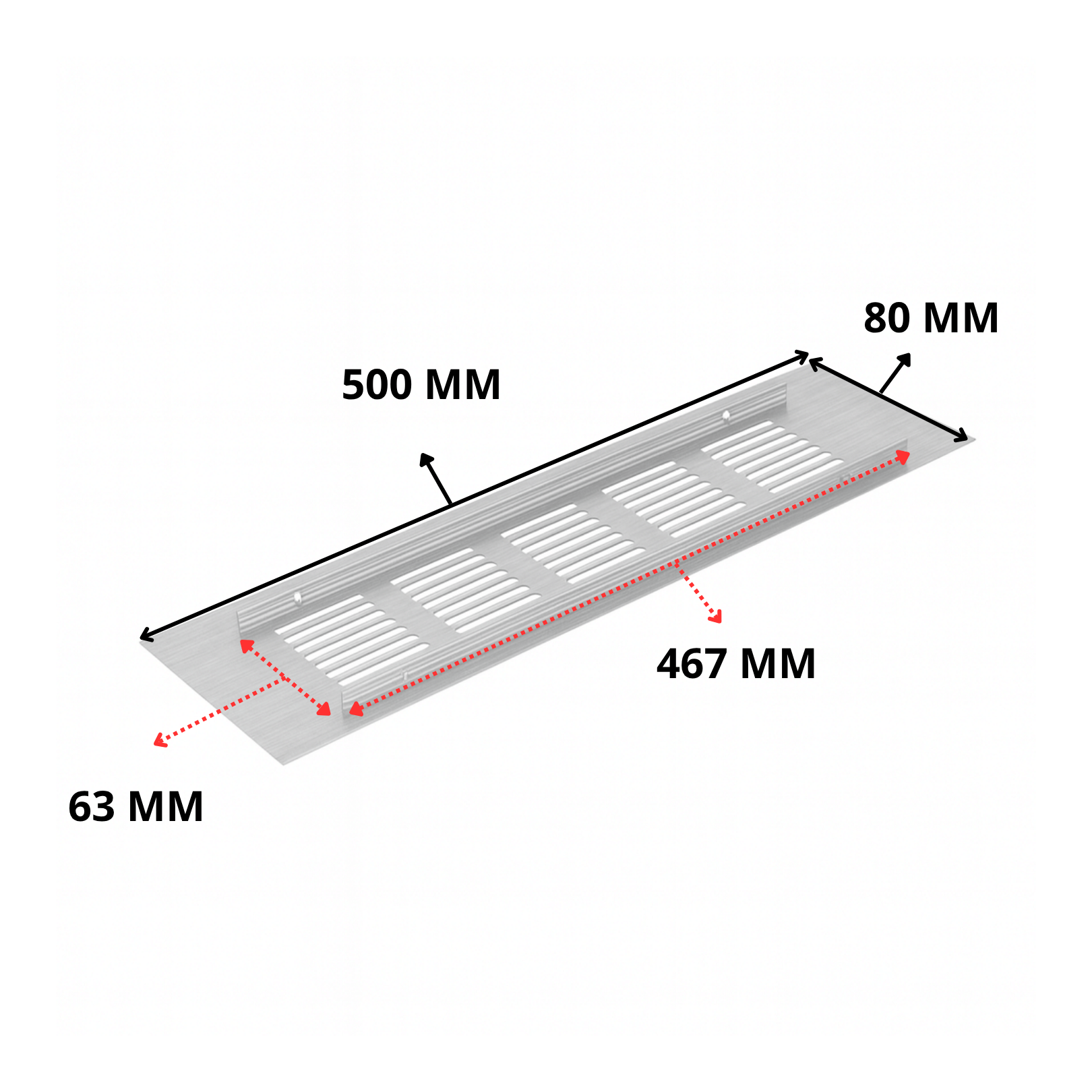 Ventilatierooster Zilver 500x80 Aluminium - BY MJM - MM03