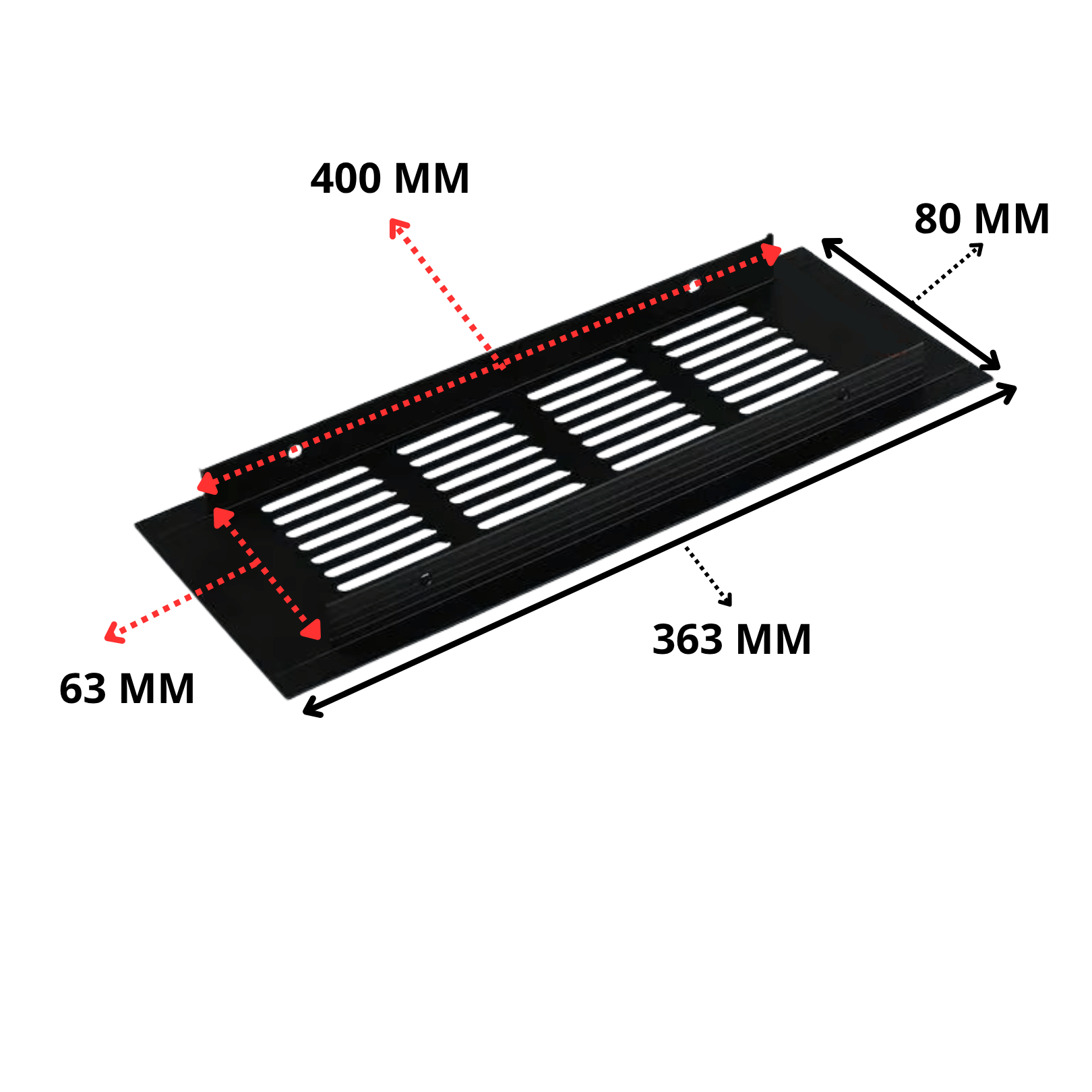 Ventilatierooster Zwart 400x80 Aluminium - BY MJM - MM05